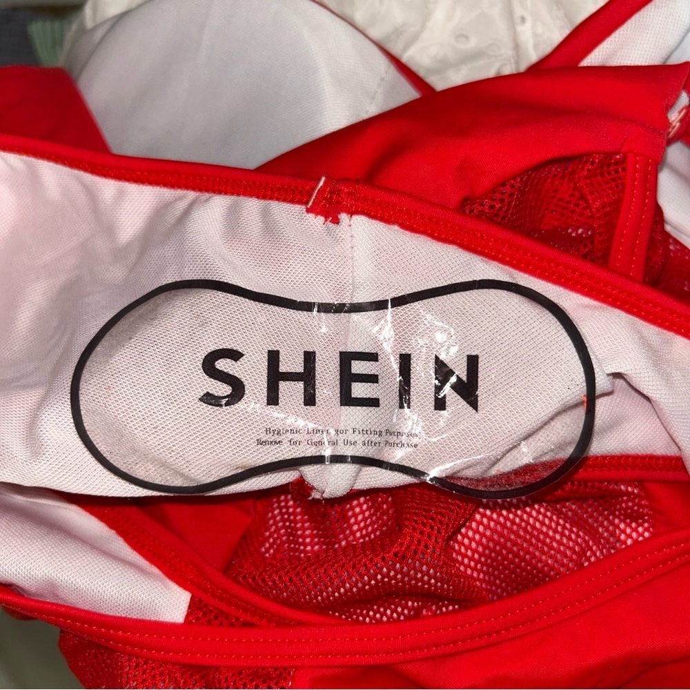 SHEIN Bold Red Women's One Piece sheer sides - Picture 4 of 4